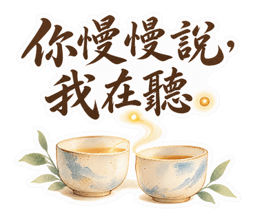 淡藍・書法字・你慢慢說，我在聽。